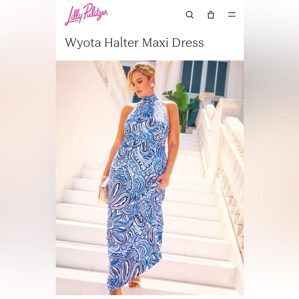 Lilly Pulitzer Wyota Halter Maxi Dress in Blue and White NWT